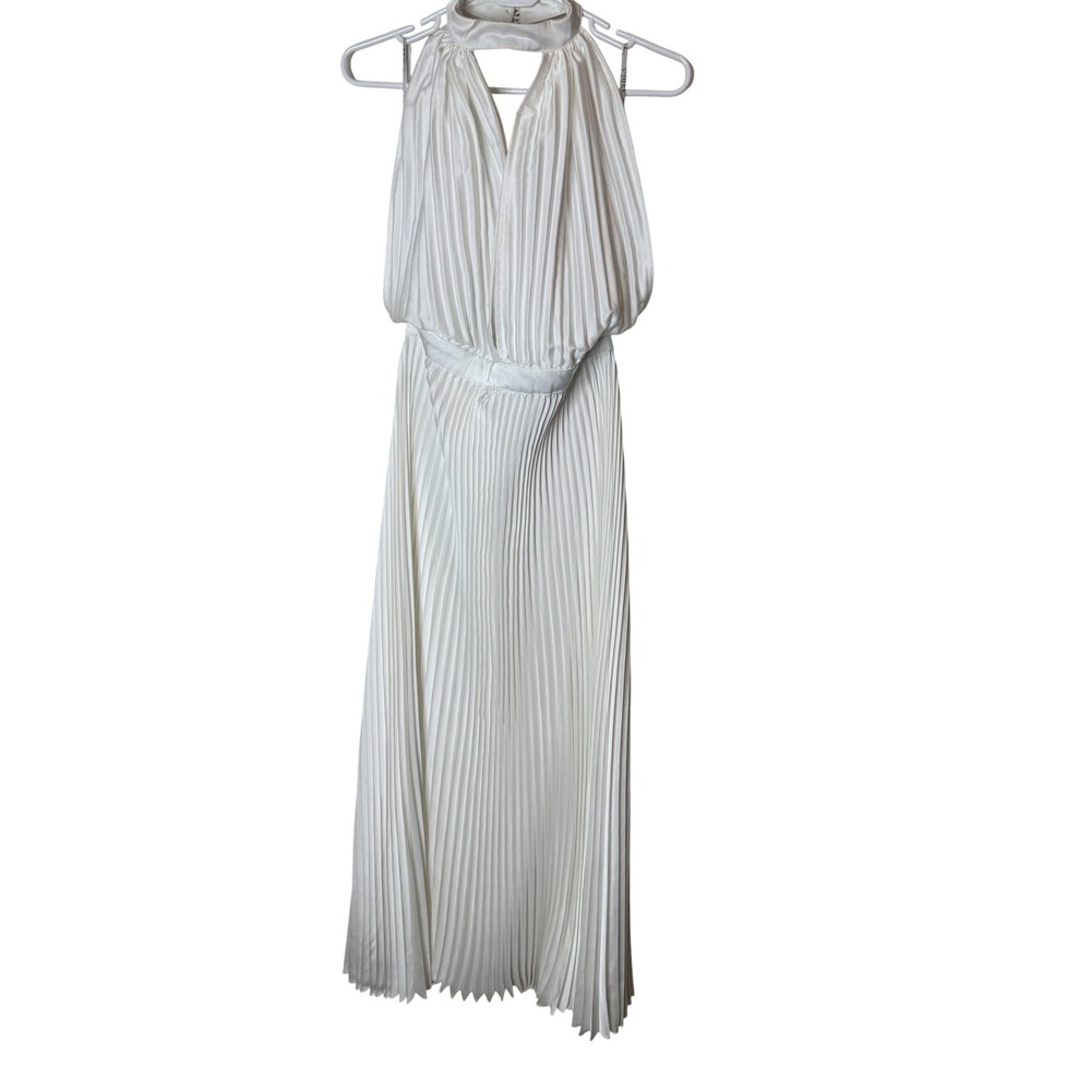 L'IDÉE Dress Womens M/L White Pleated Satin‎ Halter Maxi Gown Formal Wedding